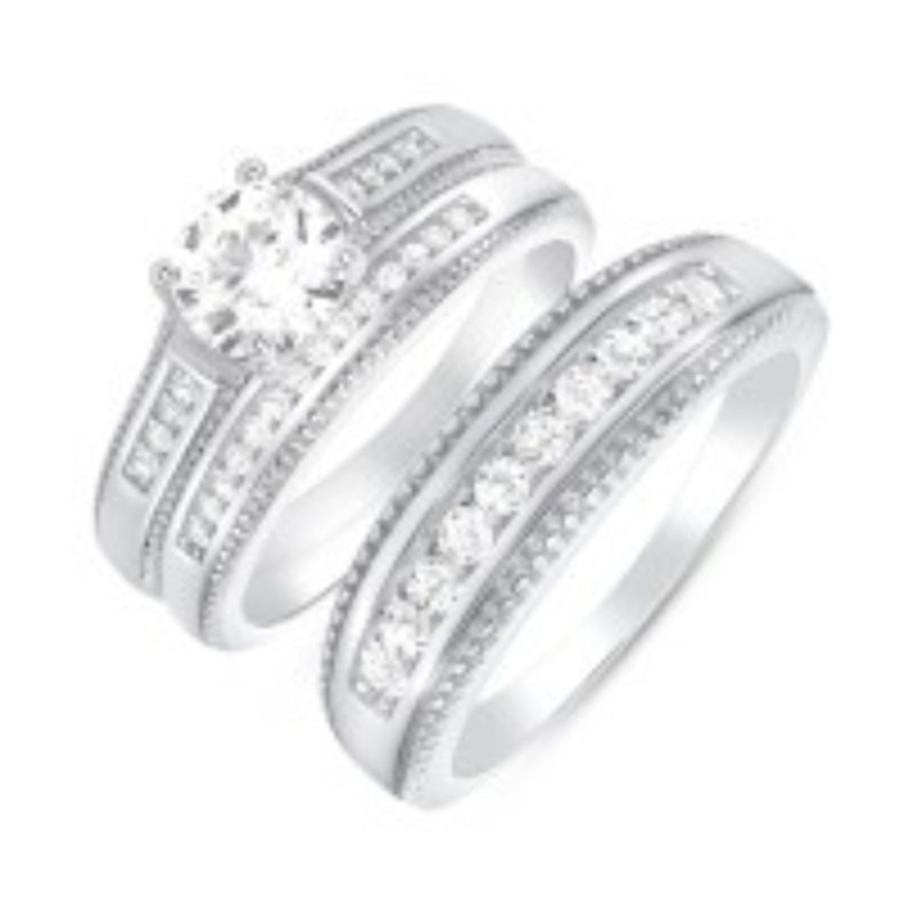 3pc TRIO SET Engagement Ring & Wedding Band